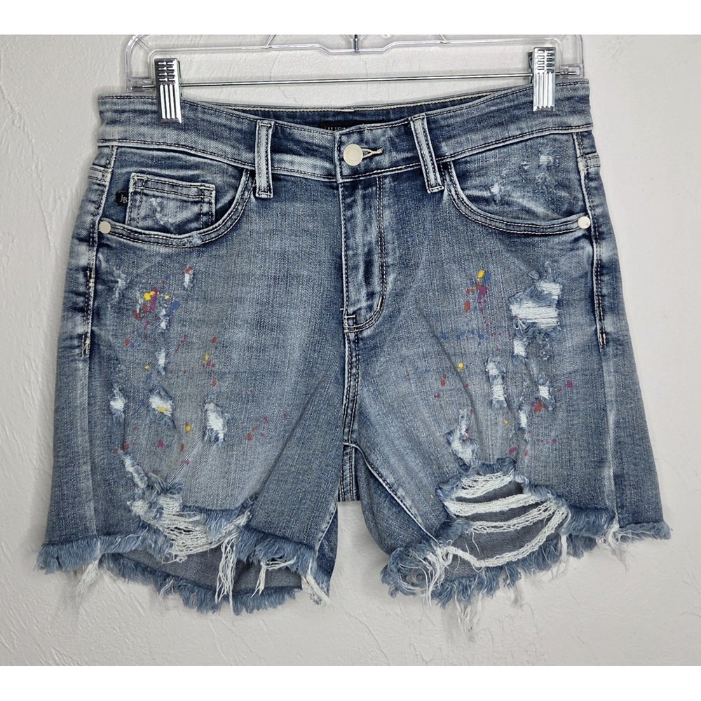 Judy Blue Women's Distressed Denim Jean Shorts Stretch Size Small Paint Splash
